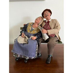 Vintage Pair SANTON MARIE NOËL  Sleeping Couple Sewing Woman/Newspaper Gentleman